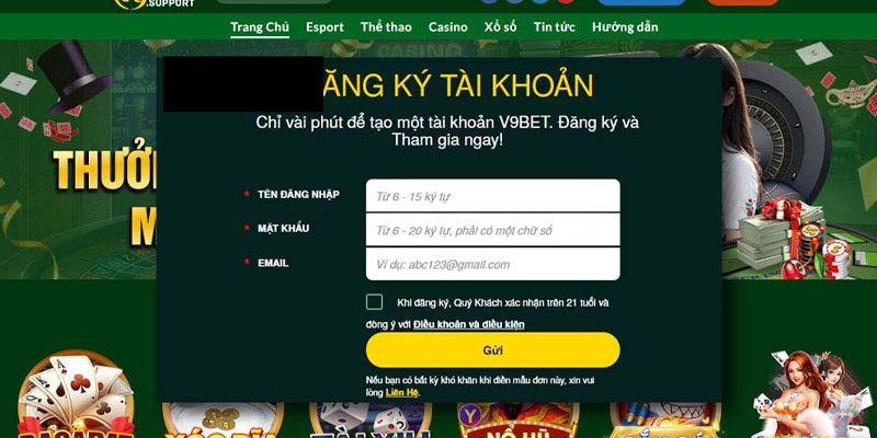 Chi tiết về các bước đăng ký tài khoản V9BET